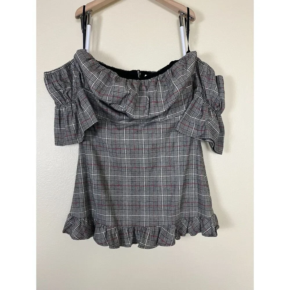 Tularosa Women Size L Angie Gray Plaid Ruffle Mini Dress Preppy Academia Party